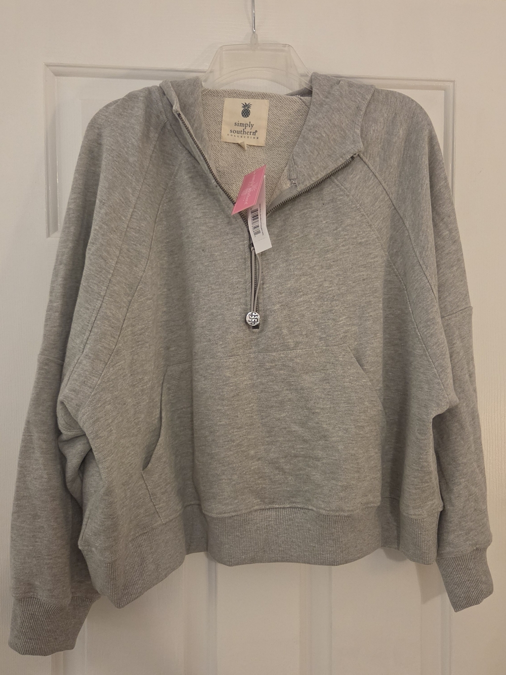 Simply Southern Women’s Light Gray Half-Zip Hoodie, NWT